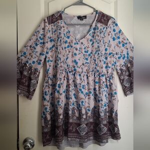 Suzanne Betro Floral V-Neck Women's Top Sz Small Bohemian Bohem Bell Summer Flow